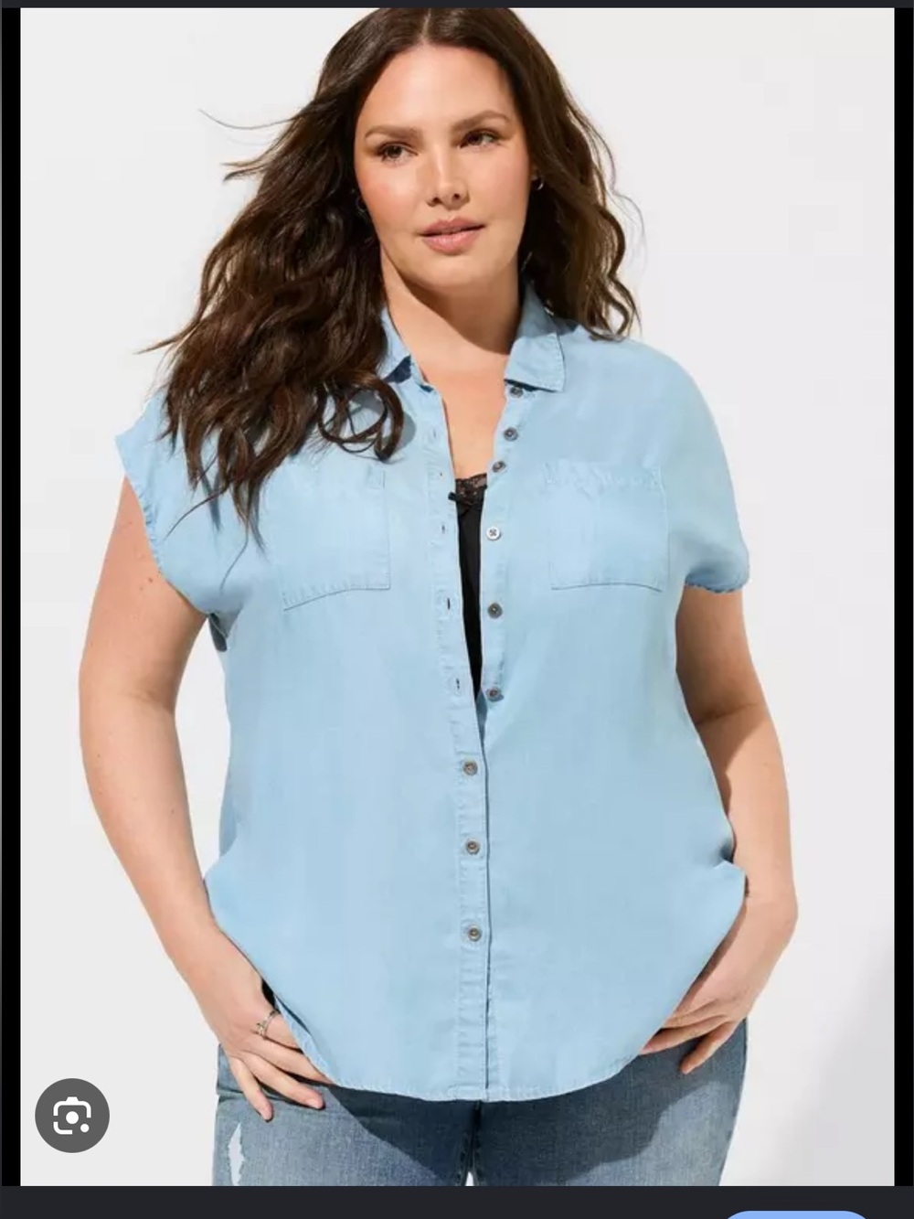 Torrid Size 3- chambray Button-Front Short Sleeve Shirt - Women